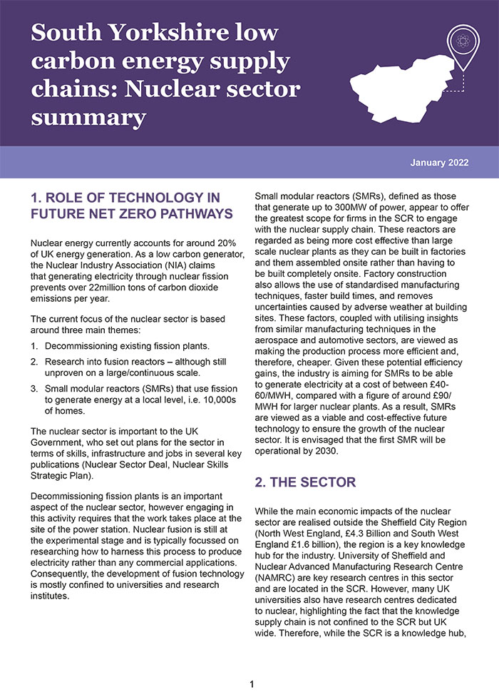 South Yorkshire low carbon energy supply chains: Nuclear sector summary