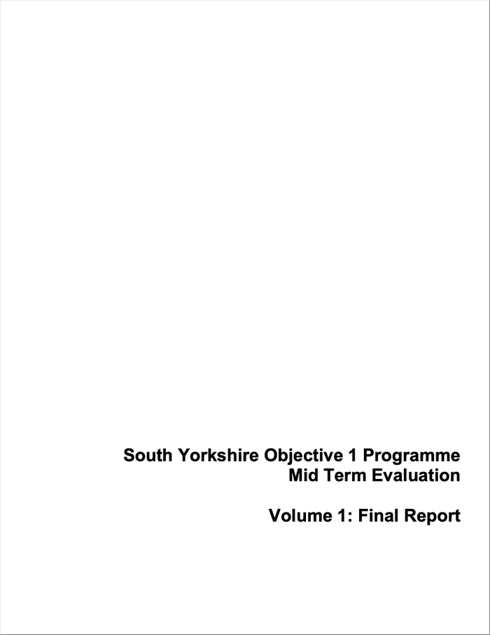 South Yorkshire Objective 1 Programme Mid Term Evaluation