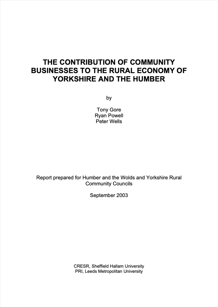 The contribution of community businesses to the rural economy of Yorkshire and the Humber