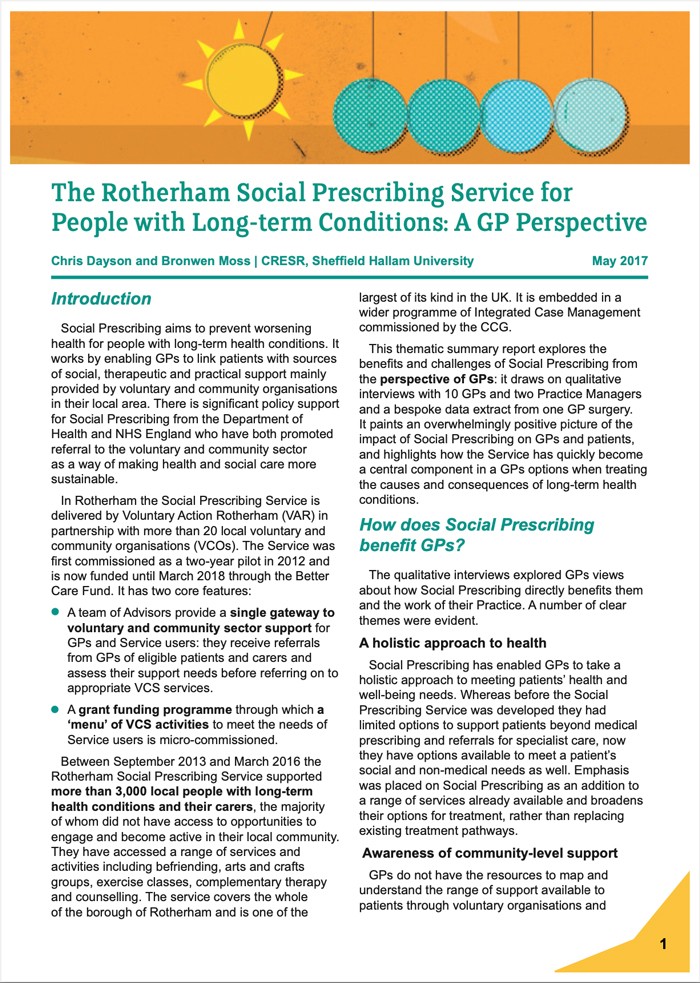 The Rotherham Social Prescribing Service for People with Long-term Conditions: A GP Perspective
