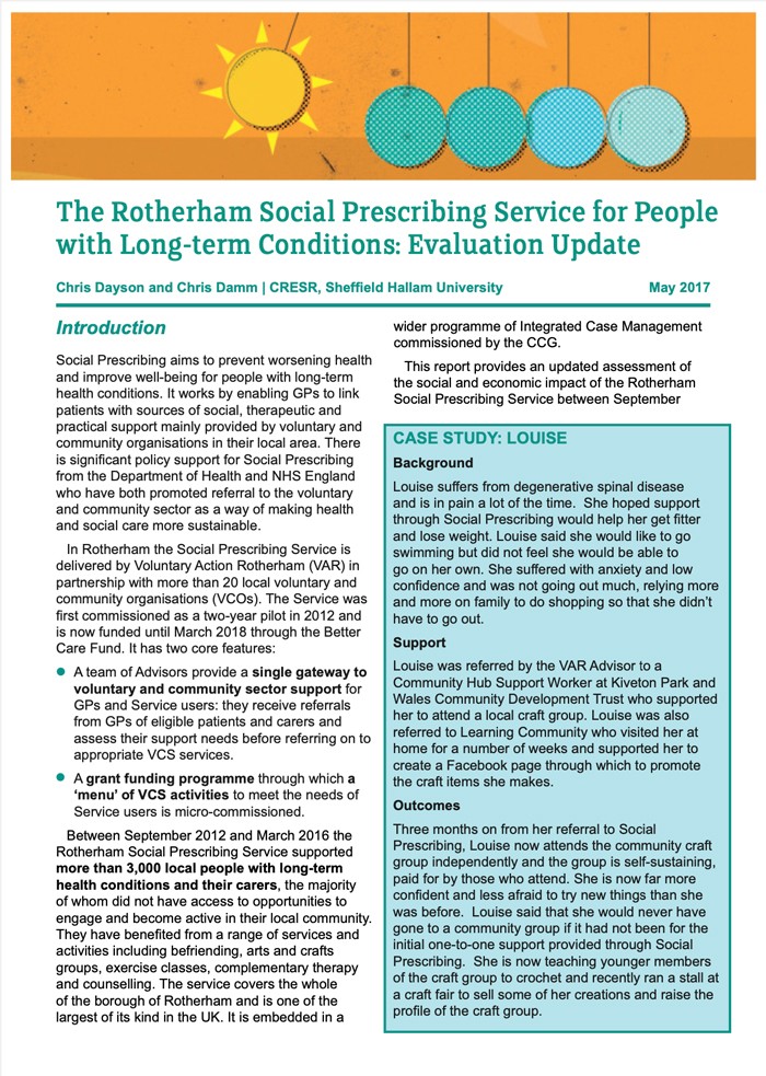 The Rotherham Social Prescribing Service for People with Long-term Conditions: Evaluation Update