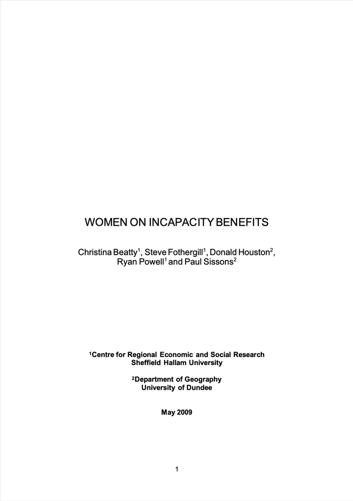 Women on Incapacity Benefits