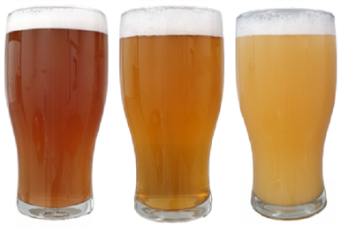 Three full beer glasses