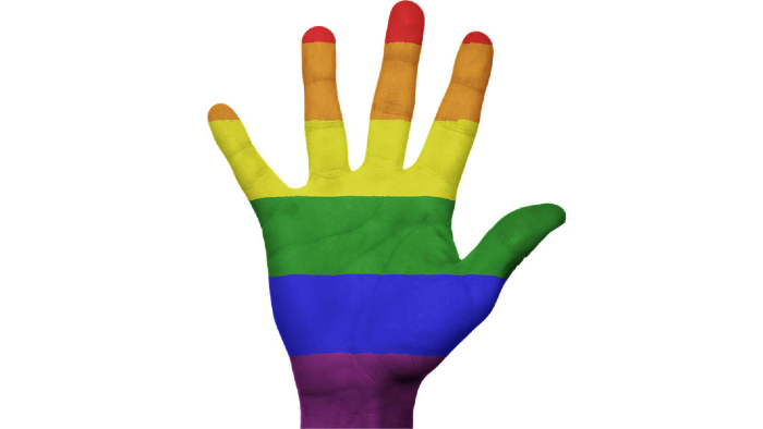 Hand in rainbow colours