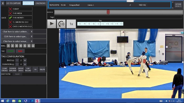 Screenshot of the bespoke software being used to analyse performance in martial arts