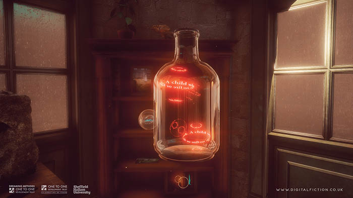 A bottle in the digital fiction curios VR experience