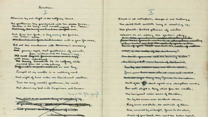 Inner pages of Dylan Thomas's lost notebook