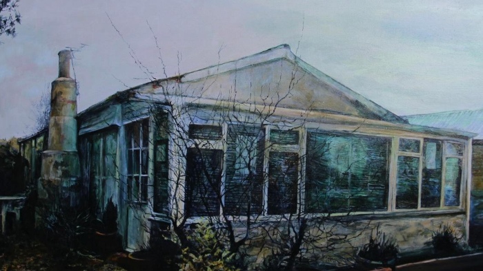 A painting of a Fitties chalet in North East Lincolnshire by Judith Tucker