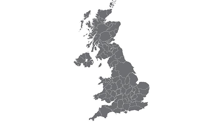 A picture of the UK with counties