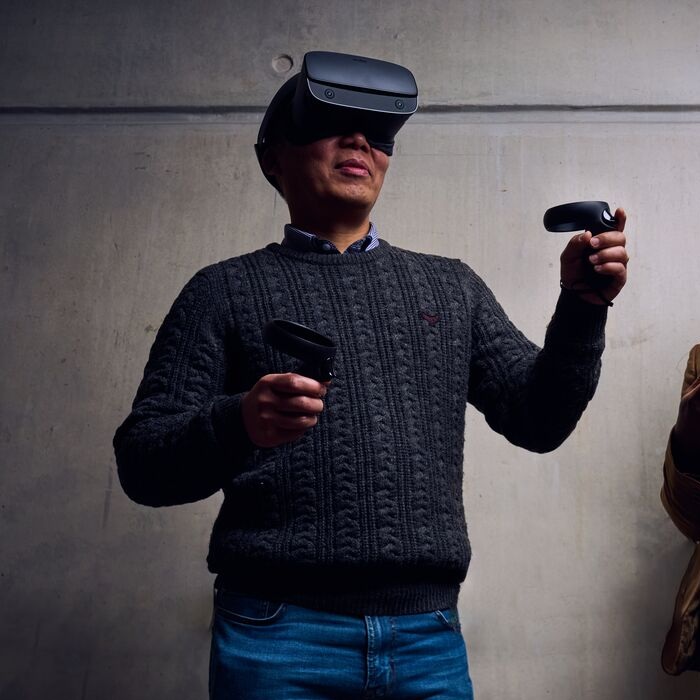 Man using a virtual reality console