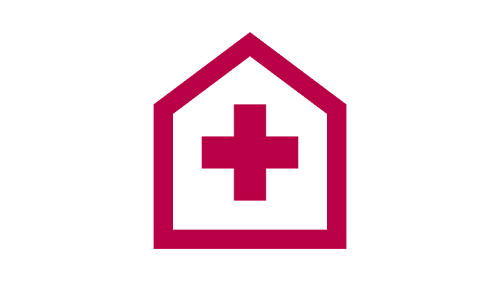 An illustration of a red cross symbol inside a house