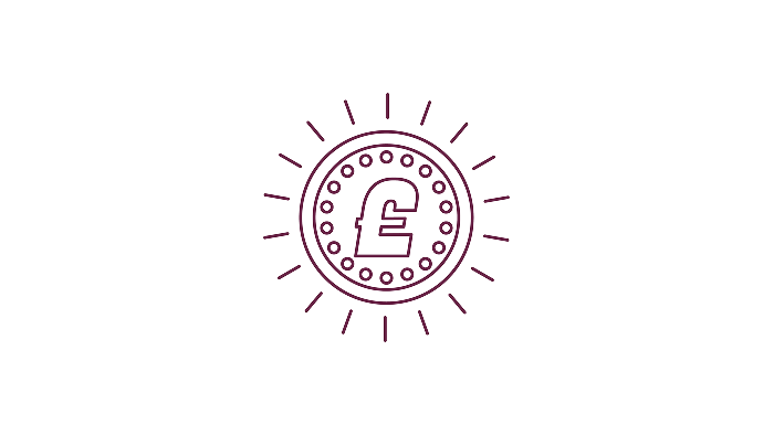 An illustration of a coin with the British sterling symbol inside.