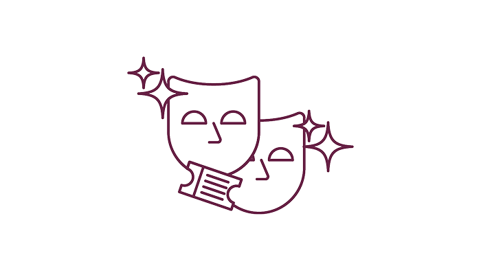 An illustration of two face masks holding a theatre ticket.