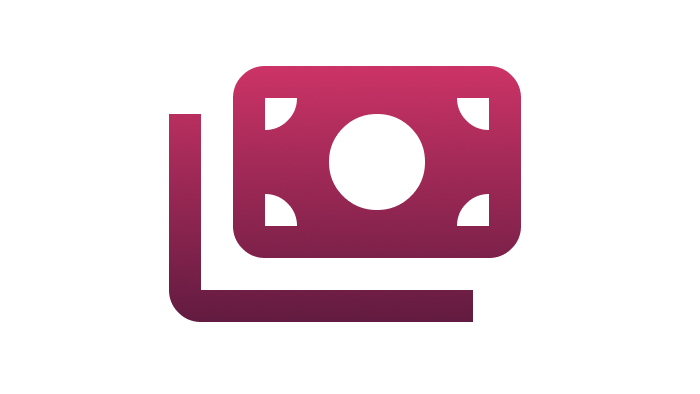 An icon of a banknote next to an open wallet in a gradient colour.
