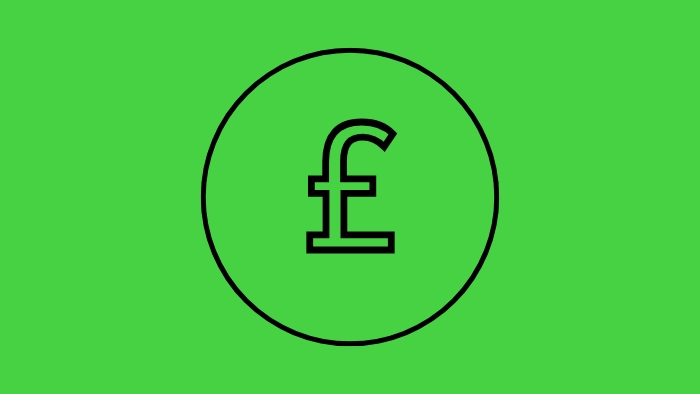 Bright green background with black pound sign logo in the middle