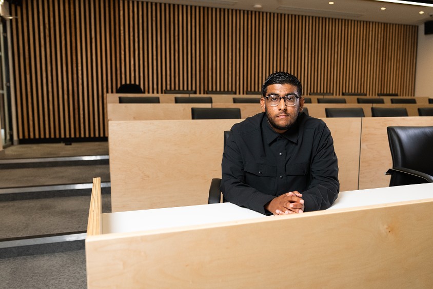 Law student appearing in the Sheffield Hallam moot court