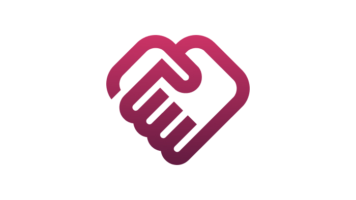 An icon of two hands shaking, forming the shape of a heart.