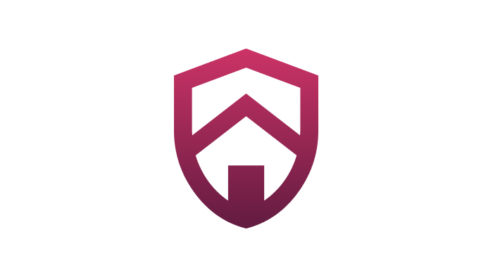A red shield-shaped logo with a house icon inside it.