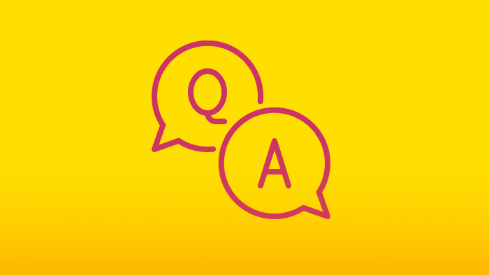An illustration depicting two speech bubbles with the letters Q and A inside them