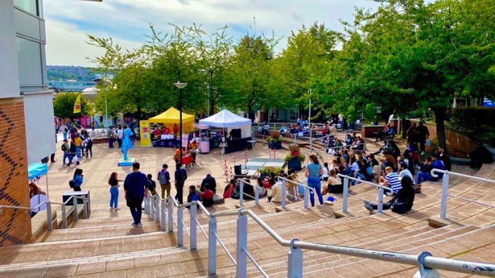 Hallam Square with crowd and stalls