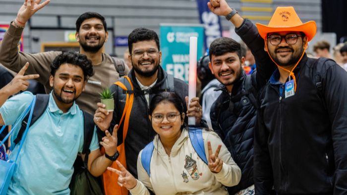 Students smiling and enjoying welcome week