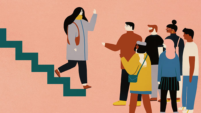 Illustration of a student making friends