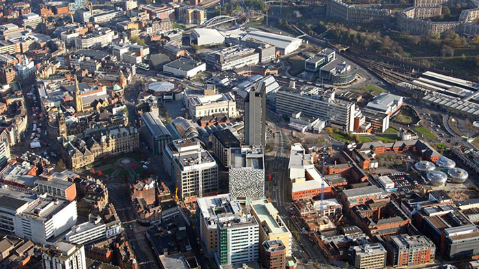 An aerial shot of Sheffield