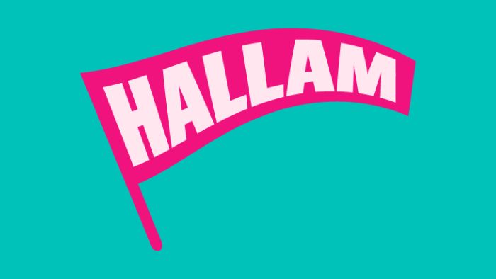 An illustration of a flag with 'HALLAM' written on it