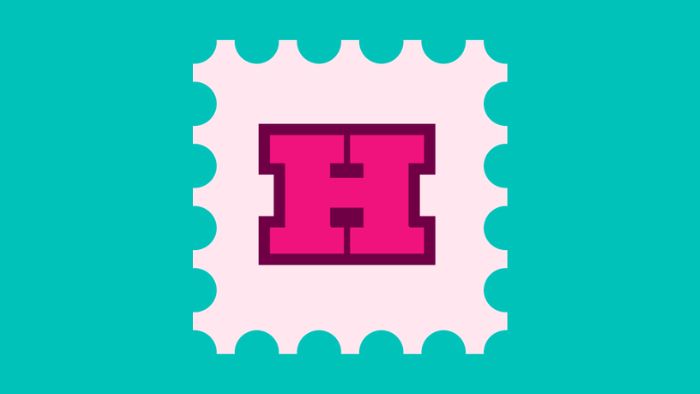 An illustration of a stamp with a large 'H'