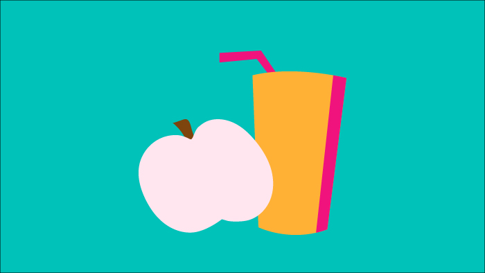 Cartoon icons of an apple and a cup.