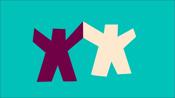 A cartoon icon of two people holding hands.