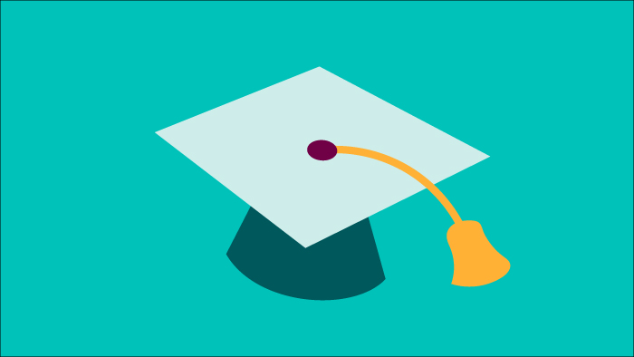 A cartoon graduation cap icon.