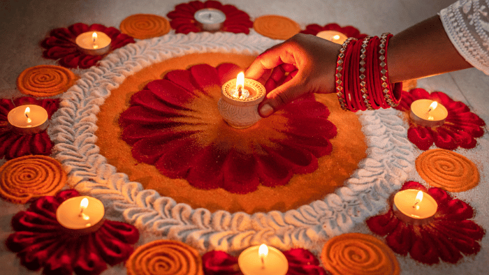 A Hindu candle arrangement