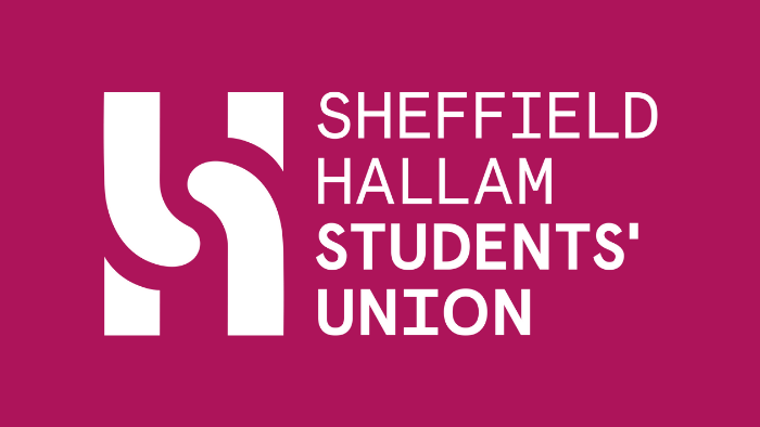 Sheffield Hallam Student Union logo on burgundy background