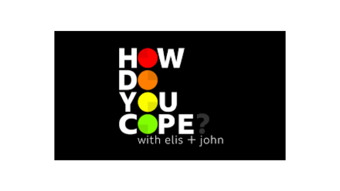 Logo for how do you cope podcast. white and colourful words on black backdrop.