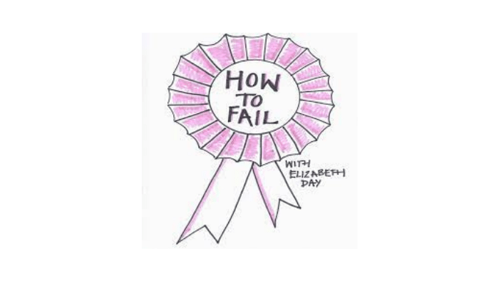 Logo for how to fail podcast. Pink rosette with how to fail written on it.