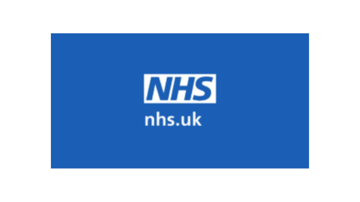 Logo for NHS. white text on blue backdrop