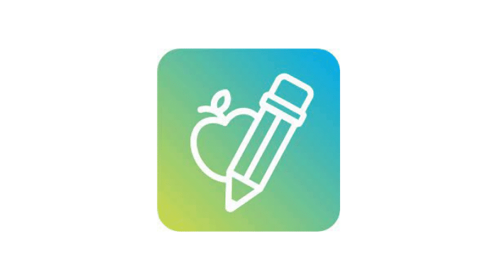 Logo for the student health app. a pencil and an apple on a green background