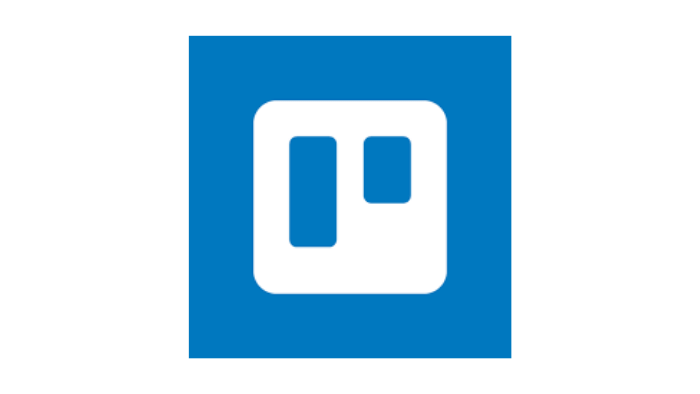 Logo for trello app. A white box with blue boxes inside of it on a blue backdrop