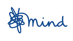 Mind logo the word mind written in blue writing with a scribbled star next to it