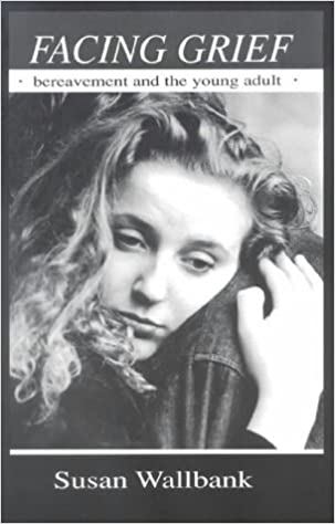 book cover titled facing grief, image of a sad woman hugging someone