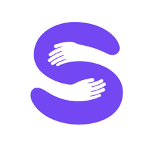 Logo for SOBS: a purple S shape with the white surrounding of the S forming white hugging arms