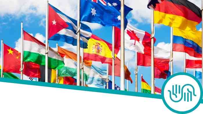A range of flags from different nationalities with the Multifaith Chaplaincy logo