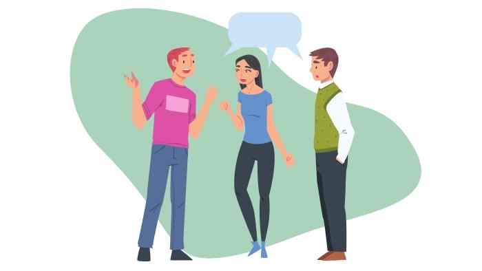 An illustration of people talking together